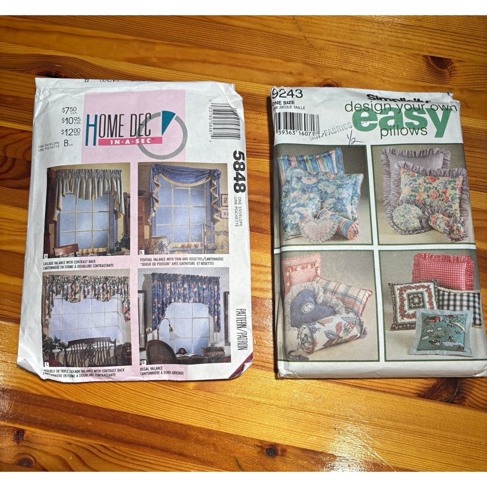 Simplicity 9243 Pillow Pattern & Home Dec In-A-Sec 5848 Valance Sewing Patterns